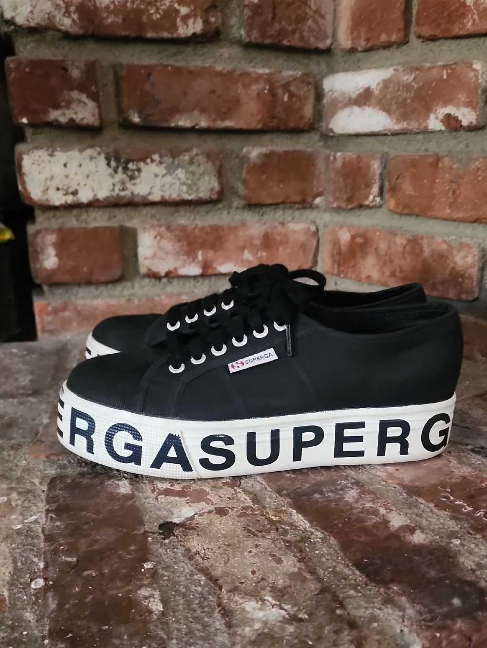 Superga Platform Sneakers Black Canvas Logo Sole Sz 9 Chunky Streetwear Y2K